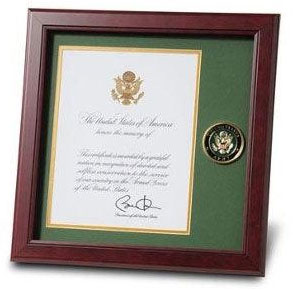 U.S. Army Medallion Presidential Memorial Certificate Frame